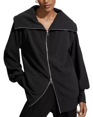 Varley Ells Jacket Ribbed Ottoman Long Balloon Sleeve Oversized Sweatshirt Black